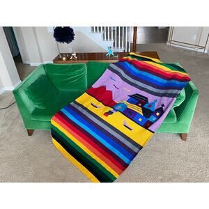 vintage 80s RAINBOW STRIPED Iglesia MEXICAN Blanket serape woven Falsa blanket